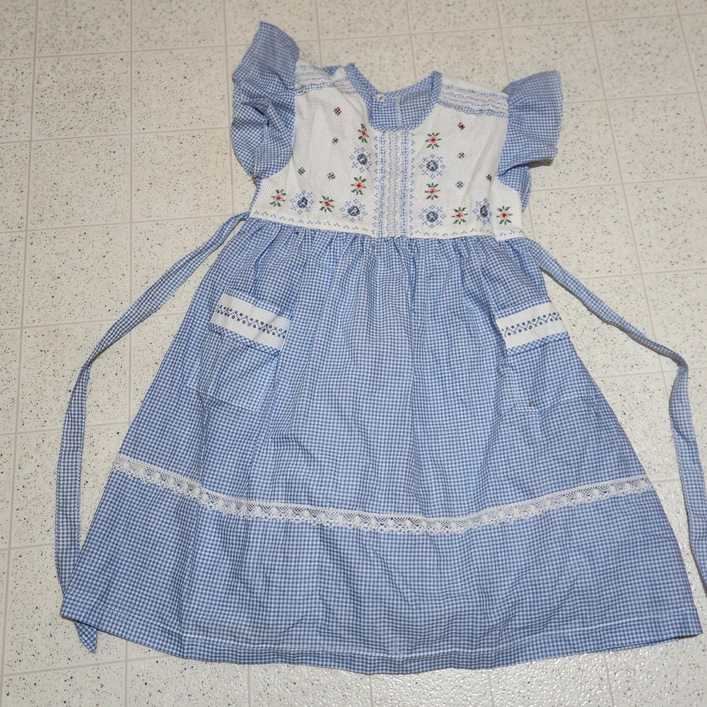 Charming Blue and White Kids Dress with Embroidery